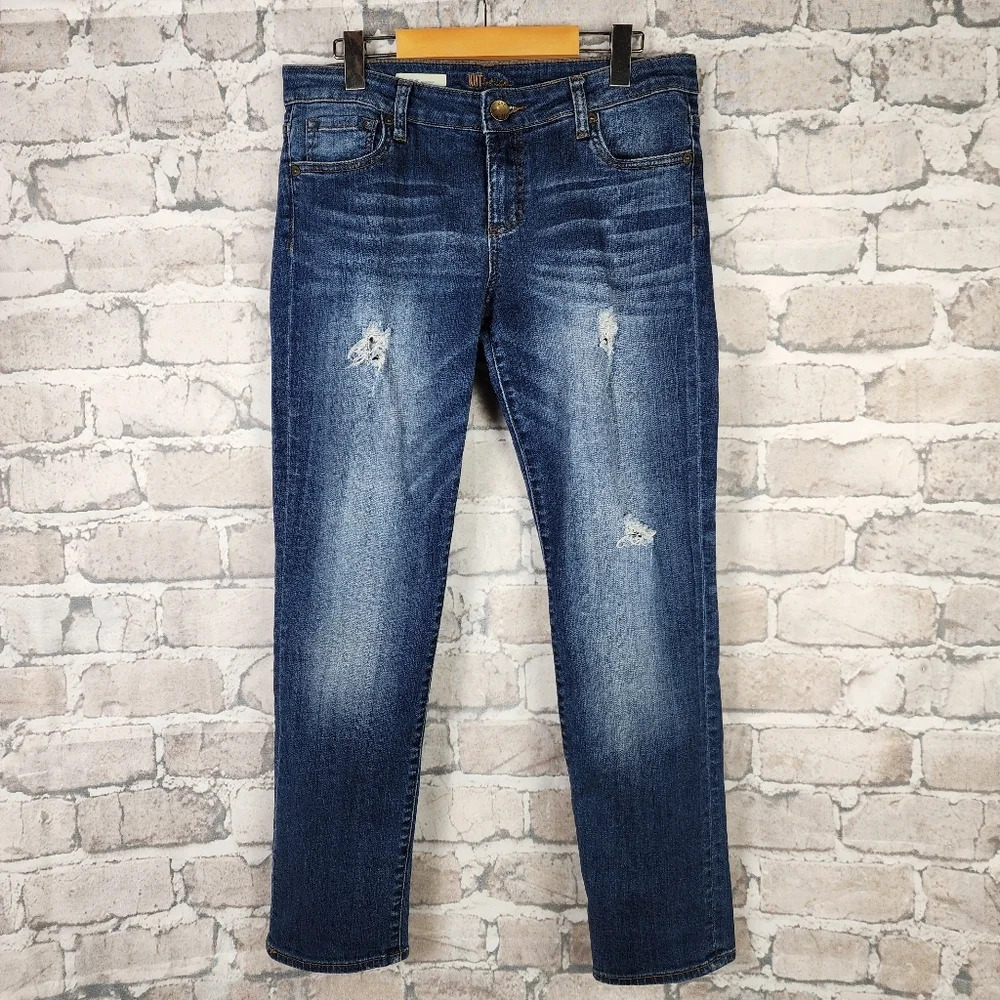 Kut from the Kloth Jeans Crop Catherine Boyfriend Distressed Medium Wash Size 6
